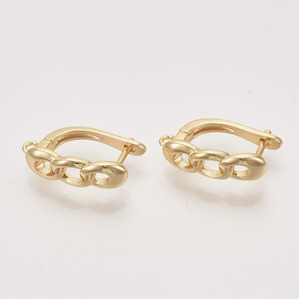 X KK T048 024G NF Real 18K Gold Plated Brass Curb Chain Hoop Earrings with Loop, 18.5x5.5x12.5mm, Hole: 1.2mm; Pin: 1mm, 2 pcs/ bag