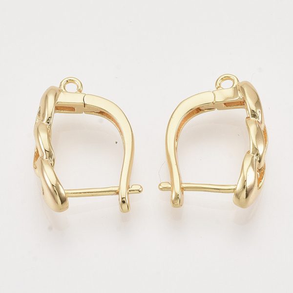 X KK T048 024G NF 1 Real 18K Gold Plated Brass Curb Chain Hoop Earrings with Loop, 18.5x5.5x12.5mm, Hole: 1.2mm; Pin: 1mm, 2 pcs/ bag
