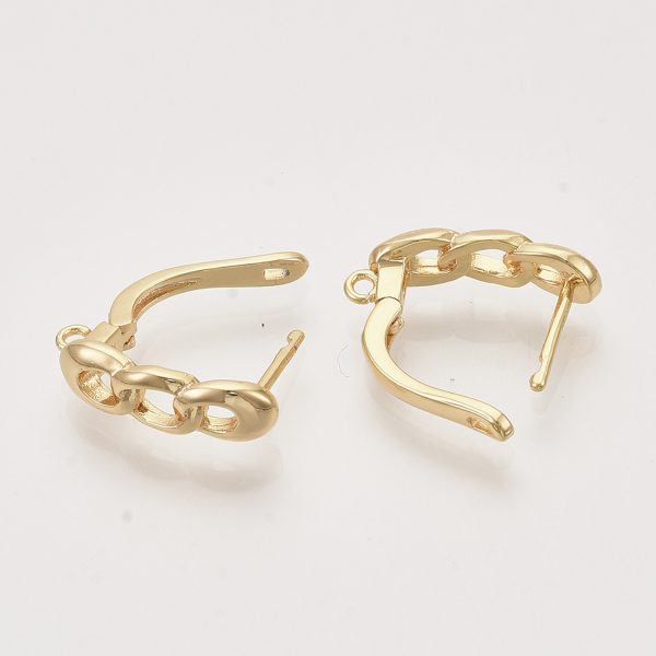 X KK T048 024G NF 2 Real 18K Gold Plated Brass Curb Chain Hoop Earrings with Loop, 18.5x5.5x12.5mm, Hole: 1.2mm; Pin: 1mm, 2 pcs/ bag