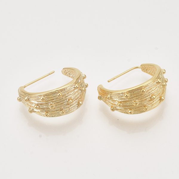 X KK T048 036G NF 1 Real 18K Gold Plated Brass Stud Earrings, Half Hoop Earrings, Nickel Free, 17.5x9.5x21mm; Pin: 0.7mm, 2 pcs/ bag