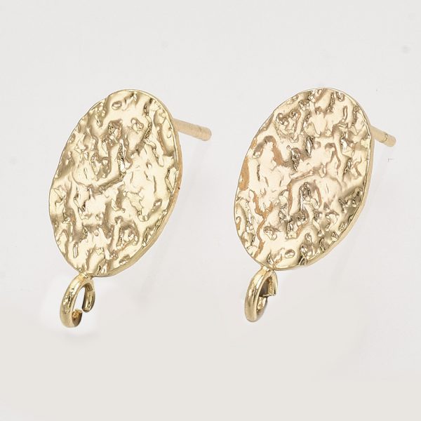 X KK T054 50G NF Real 18K Gold Plated Brass Oval Earring Studs with Loop, Nickel Free, 16x8.5mm, Hole: 1.8mm, Pin: 0.8mm, 2 pcs/ bag
