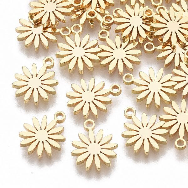 X KK T055 001G NF Real 18K Gold Plated Brass Flower Charms, Nickel Free, 10x8x1mm, Hole: 1mm, 5 pcs/ bag