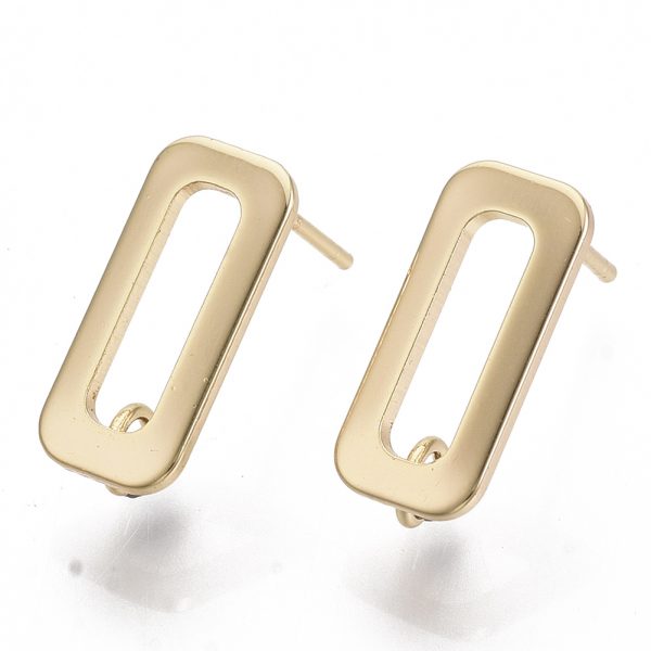X KK T056 10G NF Real 18K Gold Plated Brass Open Rectangle Stud Earring Posts, with Loop and 925 Sterling Silver Pins, Nickel Free, 15.5x7mm, Hole: 2.5mm, Pin: 0.8mm, 2 pcs/ bag