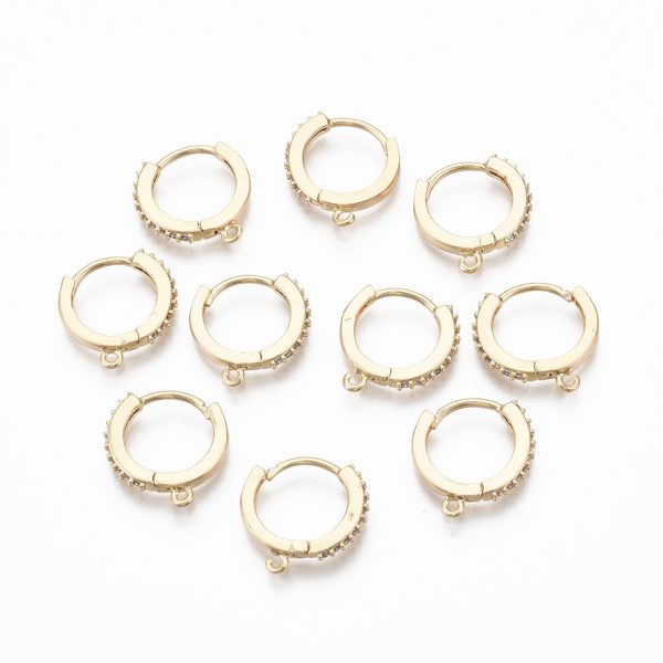 X KK T063 013 NF 1 Real 18K Gold Plated Brass Round Earring Findings, Micro Pave Cubic Zirconia Huggie Hoops, Nickel Free, 16x15x2mm, Hole: 1mm, Pin: 0.9mm, 2 pcs/ bag