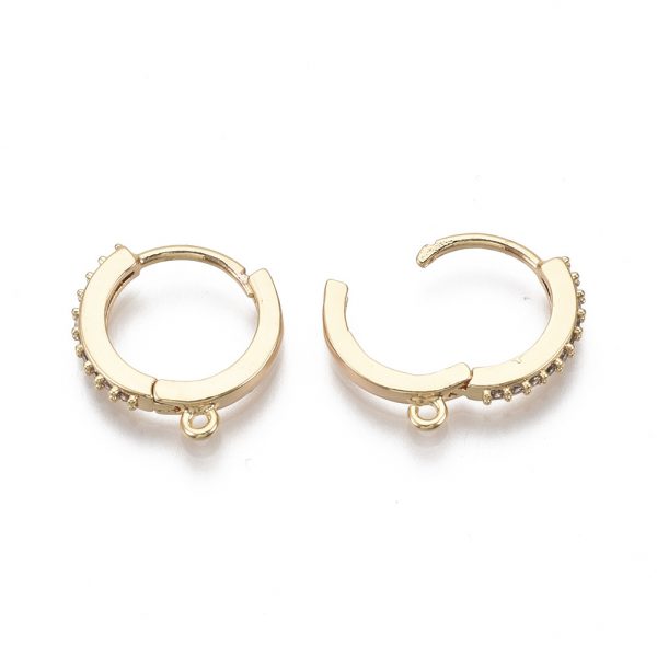 X KK T063 013 NF 3 Real 18K Gold Plated Brass Round Earring Findings, Micro Pave Cubic Zirconia Huggie Hoops, Nickel Free, 16x15x2mm, Hole: 1mm, Pin: 0.9mm, 2 pcs/ bag