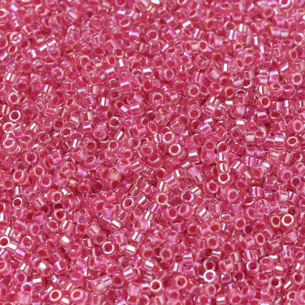 X SEED J020 DB0075 1 MIYUKI DB0075 Delica Beads 11/0 - Transparent Dark Coral Lined Crystal AB, about 2000pcs/10g