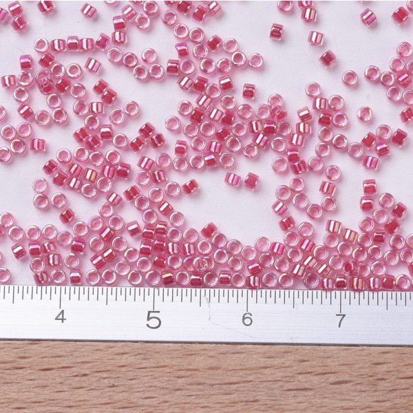 X SEED J020 DB0075 2 MIYUKI DB0075 Delica Beads 11/0 - Transparent Dark Coral Lined Crystal AB, about 2000pcs/10g