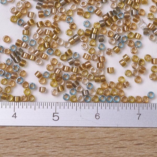 X SEED J020 DB0981 2 MIYUKI DB0981 Delica Beads 11/0 - Transparent Sparkling Lined Sand Dune Mix (Gold Beige Aqua), 10g/bag
