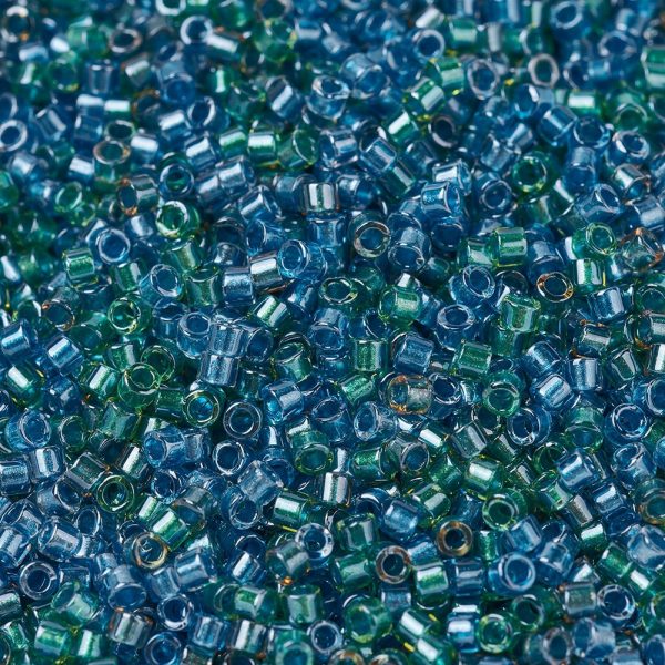 X SEED J020 DB0985 1 MIYUKI DB0985 Delica Beads 11/0 - Transparent Sparkling Lined Caribbean Mix (Blue Green), 10g/bag