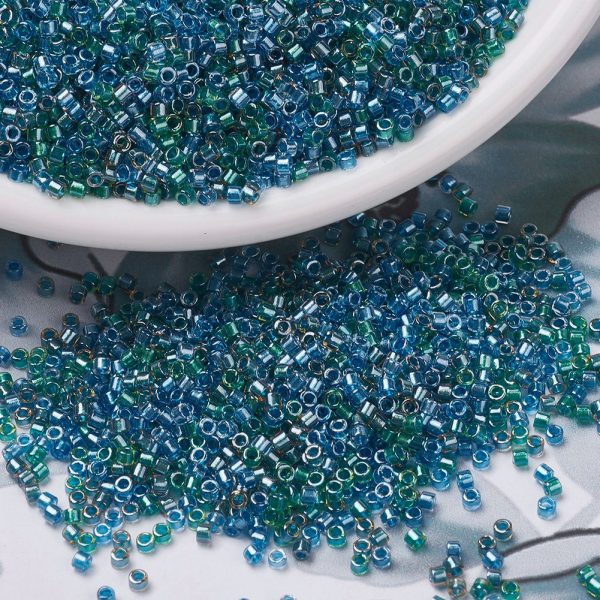 X SEED J020 DB0985 3 MIYUKI DB0985 Delica Beads 11/0 - Transparent Sparkling Lined Caribbean Mix (Blue Green), 10g/bag