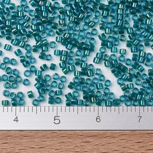 X SEED J020 DB1764 2 MIYUKI DB1764 Delica Beads 11/0 - Transparent Emerald Lined Aqua AB, 10g/bag