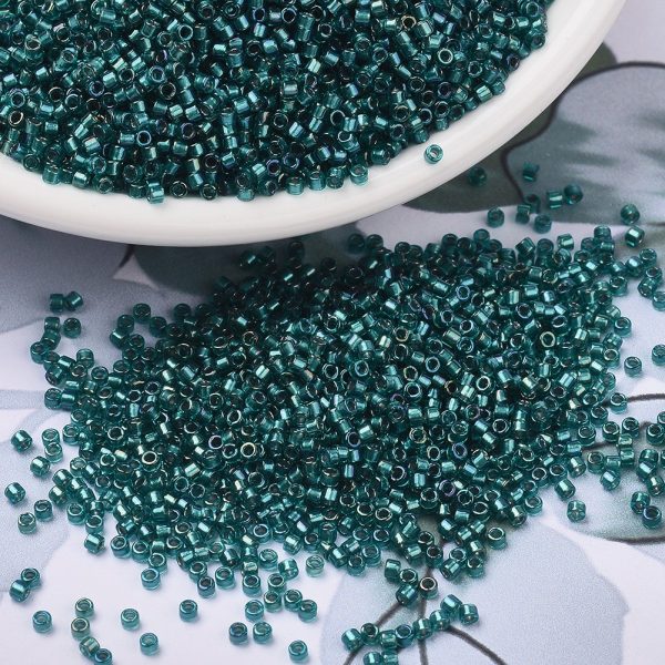 X SEED J020 DB1769 3 MIYUKI DB1769 Delica Beads 11/0 - Transparent Sparkling Aqua Green Lined Teal AB, 10g/bag