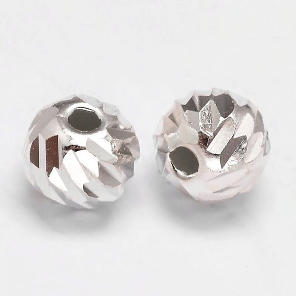 X STER F012 11D Fancy Cut Faceted Round 925 Sterling Silver Beads, 8mm, Hole: 1.5mm, 1 pcs/ bag