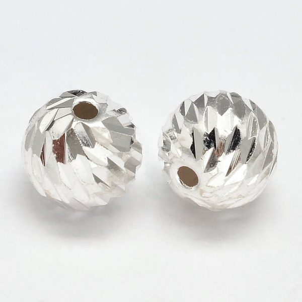 X STER F012 11D 1 Fancy Cut Faceted Round 925 Sterling Silver Beads, 8mm, Hole: 1.5mm, 1 pcs/ bag
