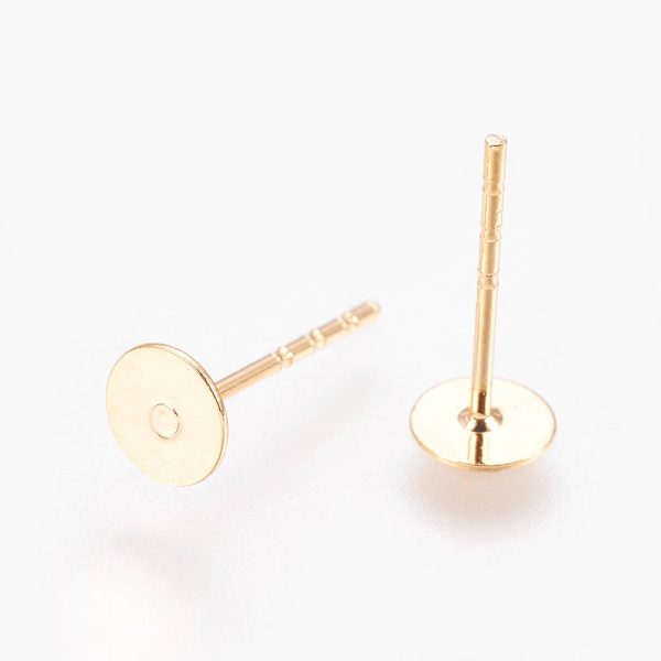 ad506ce0245007ff78dc9b7942d5fb41 Real 18K Gold Plated Brass Flat Round Earring Studs, Nickel Free, 5mm; Pin: 0.8mm, 10 pcs/ bag