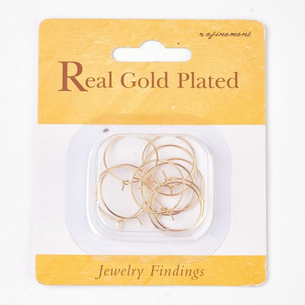 aeb50f695d9252d4861564b1caeda6a8 Real 18K Gold Plated Brass Hoop Earrings, Nickel Free, 23x20mm; Pin: 0.7mm, 10 pcs/ bag