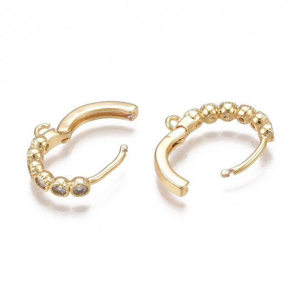 afe34e9d60909f213abd98a0e15de759 Real 18K Gold Plated Brass Huggie Hoop Earring Findings with Cubic Zirconia and Loop, Nickel Free, 14x14x2.5mm, Hole: 1mm; Pin: 0.9mm, 2 pcs/ bag