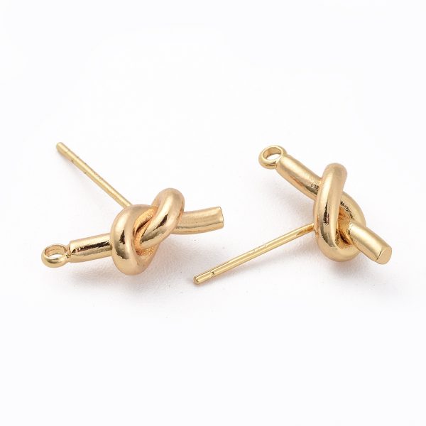 b51a32840fb38fdfbc3b63d76f42136d Real 18K Gold Plated Brass Knot Earring Studs, with 925 Sterling Silver Pins and Loop, Nickel Free, 15x6mm, Hole: 1.5mm; Pin: 0.8mm, 2 pcs/ bag