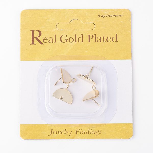 b5d228f9c4406a6c57a9ef5905e8b9a8 Real 18K Gold Plated Brass Semi-Circle Earring Studs with Loop, Nickel Free, 13x16mm, Hole: 2mm; Pin: 0.8mm, 4 pcs/ bag