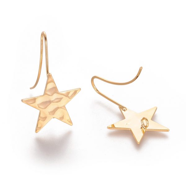 ba20a69f8d10d503d1613722a216a70f Real 18K Gold Plated Brass Star Ear Stud Findings with Loop, 31.5x20mm, Hole: 2mm; Pin: 1mm, 2 pcs/ bag