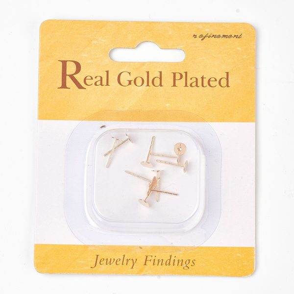baaf7bd49a031bdc2370ad7630558559 Real 18K Gold Plated Brass Flat Round Earring Studs, Nickel Free, 5mm; Pin: 0.8mm, 10 pcs/ bag