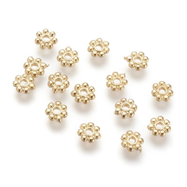 c5e5d0af995949cdbfa63340fc0a8a07 Real 18K Gold Plated Brass Flower Spacer Beads, Nickel Free, 5x1.5mm, Hole: 1.5mm, 20 pcs/ bag