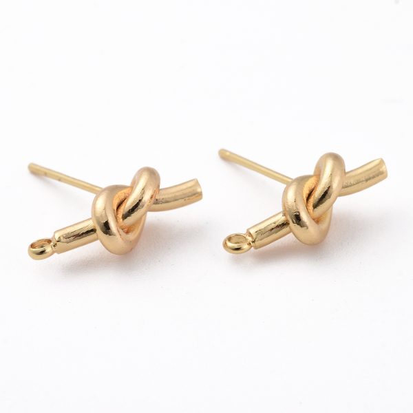 d87e77448768180e035266ab6485b438 Real 18K Gold Plated Brass Knot Earring Studs, with 925 Sterling Silver Pins and Loop, Nickel Free, 15x6mm, Hole: 1.5mm; Pin: 0.8mm, 2 pcs/ bag