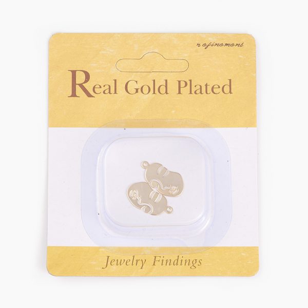 d9daf961bf44c0a742e870c249301540 Real 18K Gold Plated Brass Face Pendants, Nickel Free, 20x11x0.5mm, Hole: 1.2mm, 2 pcs/ bag