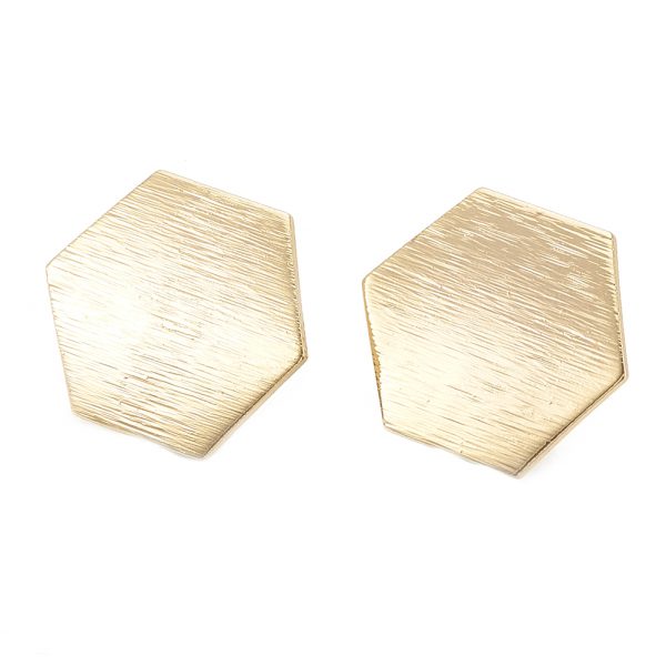 e31dbdf44e49357656f26d94198d17e4 Real 18K Gold Plated Brass Hexagon Earring Studs with Loop, Nickel Free, 16x18.5mm, Hole: 1.5mm, Pin: 0.6mm, 20 pcs/ bag