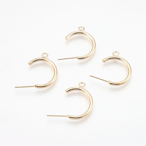 e50d00bc6a88a337174e3156ca896865 Real 18K Gold Plated Brass Half Hoop Earring Studs with Loop, Nickel Free, 23x24x2mm, Hole: 2mm; Pin: 0.7mm, 4 pcs/ bag