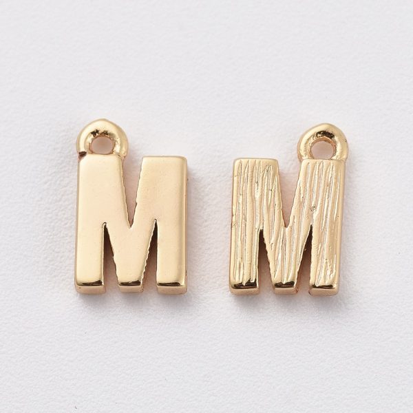 ef17cd19f93d1460fcb9e28187271a47 Real 18K Gold Plated Brass Letter.M Charms, Nickel Free, 8.5x5.5x1.5mm, Hole: 0.8mm, 5 pcs/ bag