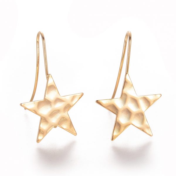 f01b80368d9432255bd6b3ffc00f97dc Real 18K Gold Plated Brass Star Ear Stud Findings with Loop, 31.5x20mm, Hole: 2mm; Pin: 1mm, 2 pcs/ bag