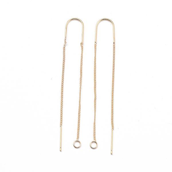 f2483206d9c07c3c1d8afaf207df11f2 Real 18K Gold Plated Brass Stud Earring Findings with Loop, Ear Threads, Nickel Free, 103mm, Hole: 2mm; Pin: 0.8mm, 2 pcs/ bag