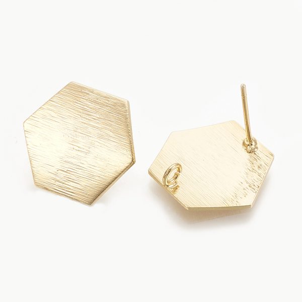 fb566c9bb735f87ce25b4a1801631b07 Real 18K Gold Plated Brass Hexagon Earring Studs with Loop, Nickel Free, 16x18.5mm, Hole: 1.5mm, Pin: 0.6mm, 20 pcs/ bag