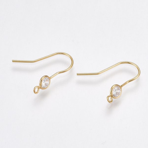 fd900d5514e7e7d94d5989ede480f512 Real 18K Gold Plated Brass Earring Hooks with Cubic Zirconia, Nickel Free, 18x4.5mm, Hole: 1mm; Pin: 0.8mm, 2 pcs/ bag