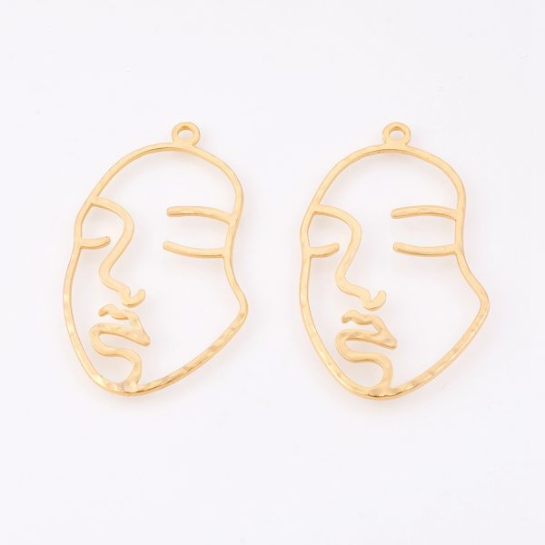 fdbae79baa7570af21073446ab3909f5 Real 18K Gold Plated Brass Face Pendants, Open Back Bezel, Nickel Free, 43.5x25.5x1mm, Hole: 2mm, 2 pcs/ bag