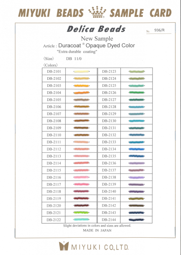 936R MIYUKI Sample Cards | #936/R-11/0 Delica "Duracoat® Opaque Dyed " Beads, Limited Free Download