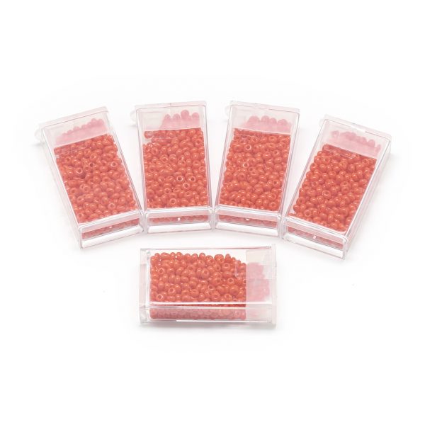 SEED R037 01 MA50 1 TOHO #50 Short Magatama Beads, Opaque Orange Red, 6x5.5~5.8mm, Hole: 2mm; about 30pcs/box; net weight: 10g/box