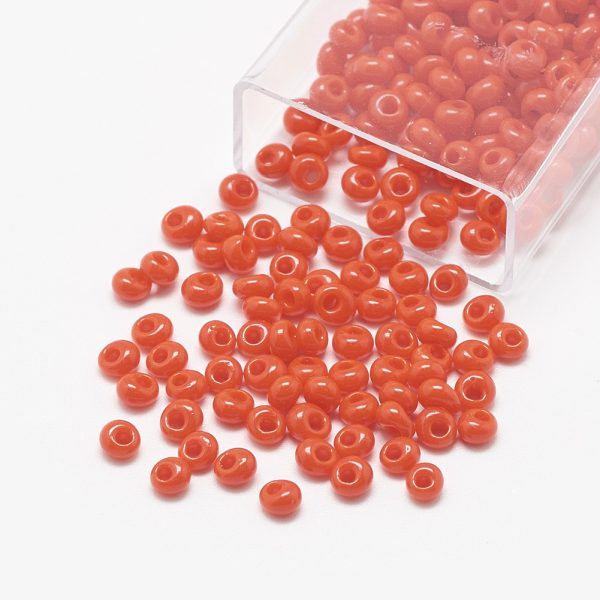 SEED R037 01 MA50 2 TOHO #50 Short Magatama Beads, Opaque Orange Red, 6x5.5~5.8mm, Hole: 2mm; about 30pcs/box; net weight: 10g/box
