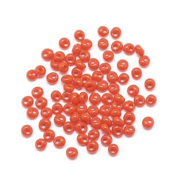 SEED R037 01 MA50 3 TOHO #50 Short Magatama Beads, Opaque Orange Red, 6x5.5~5.8mm, Hole: 2mm; about 30pcs/box; net weight: 10g/box