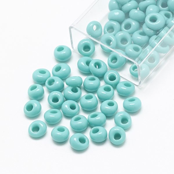 SEED R037 02 MA55 2 TOHO #55 Short Magatama Beads, Opaque Turquoise, 5x4.5mm, Hole: 1.5mm; about 100pcs/box; net weight: 10g/box