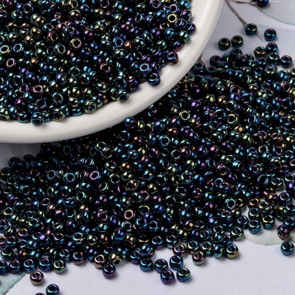 X SEED G008 RR0455 3 RR0455 Opaque Metallic Variegated Blue Iris MIYUKI Round Rocailles Beads 8/0 (8-455), 10g/bag