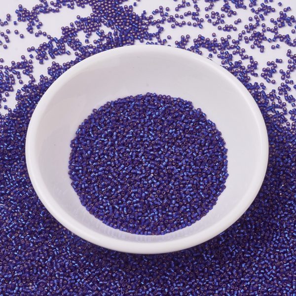SEED X0054 DB0696 MIYUKI Delica 11/0 DB0696 Transparent Dyed Semi-Frosted Silver Lined Dark Blue Seed Beads, 10g/Tube