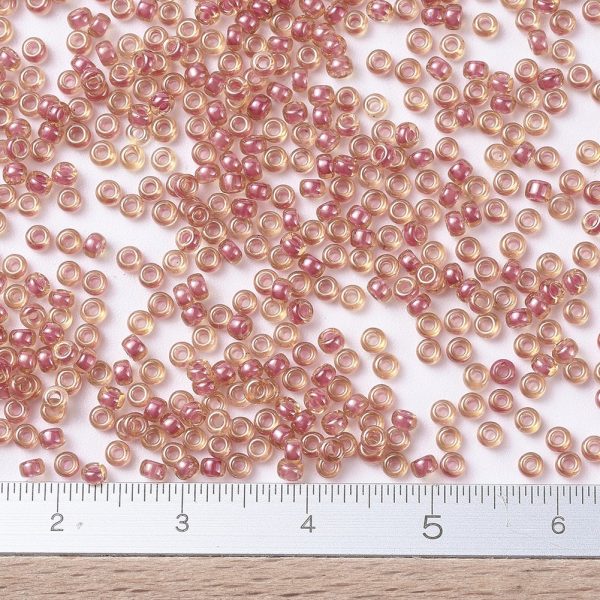 SEED X0054 RR0373 2 RR373 Dark Rose Lined Light Topaz Luster MIYUKI Round Rocailles Beads 11/0 (11-373), 2x1.3mm, Hole: 0.8mm; about 1100pcs/tube, 10g/tube
