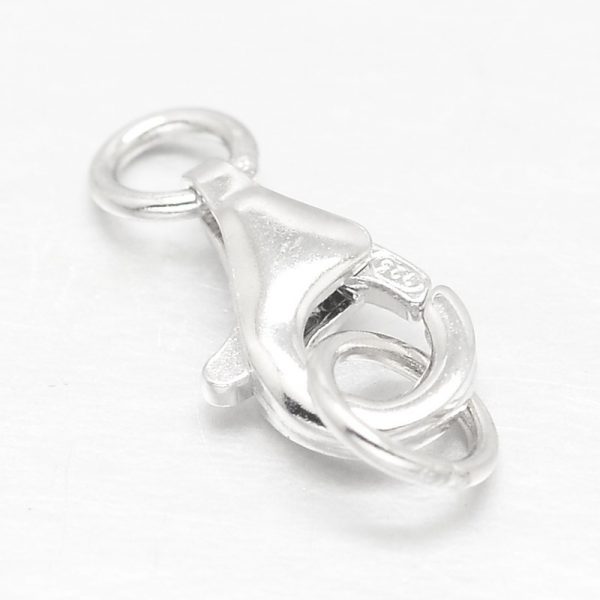 STER I010 9mm Sterling Silver Lobster Claw Clasps with Jump Rings, 9x6x2.5mm, Hole: 3mm and 4mm, 10 Sets/ Bag