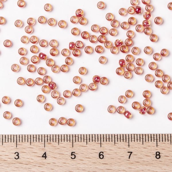 X SEED G008 RR0373 2 RR373 Dark Rose Lined Light Topaz Luster MIYUKI Round Rocailles Beads 8/0 (8-373), 3mm, Hole: 1.1mm; about 866pcs/10g