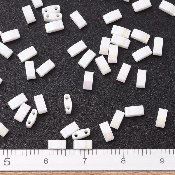 X SEED J020 HTL0471 2 MIYUKI Half TILA HTL471 Opaque White Pearl AB Seed Beads, 10g/Bag