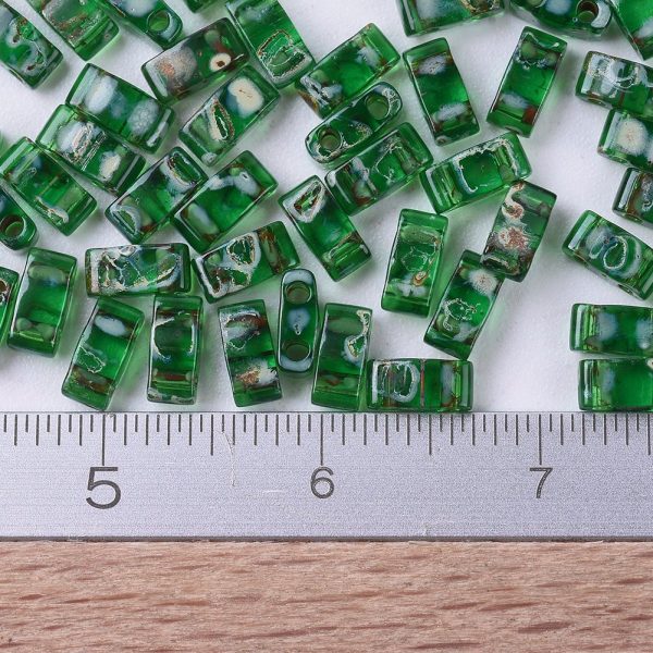 X SEED J020 HTL4507 2 MIYUKI Half TILA HTL4507 Transparent Green Picasso Seed Beads, 100g/Bag