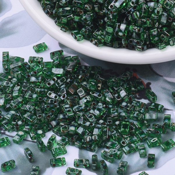 X SEED J020 HTL4507 3 MIYUKI Half TILA HTL4507 Transparent Green Picasso Seed Beads, 10g/Bag