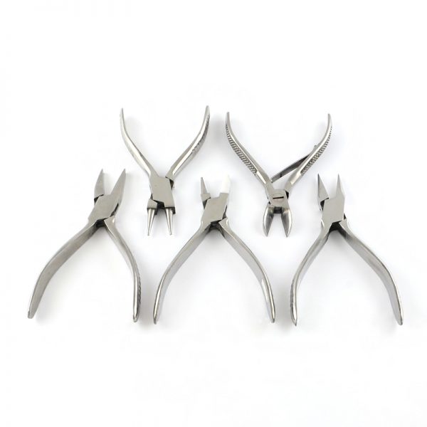 PT R010 08 1 Durable Stainless Steel Jewelry Plier Sets with Needle Nose Plier, Round Nose Plier, Side Cutting Pliers, Flat Nose Plier and Half Round Nose Plier, 20x33.5x5.5cm, 5pcs/set